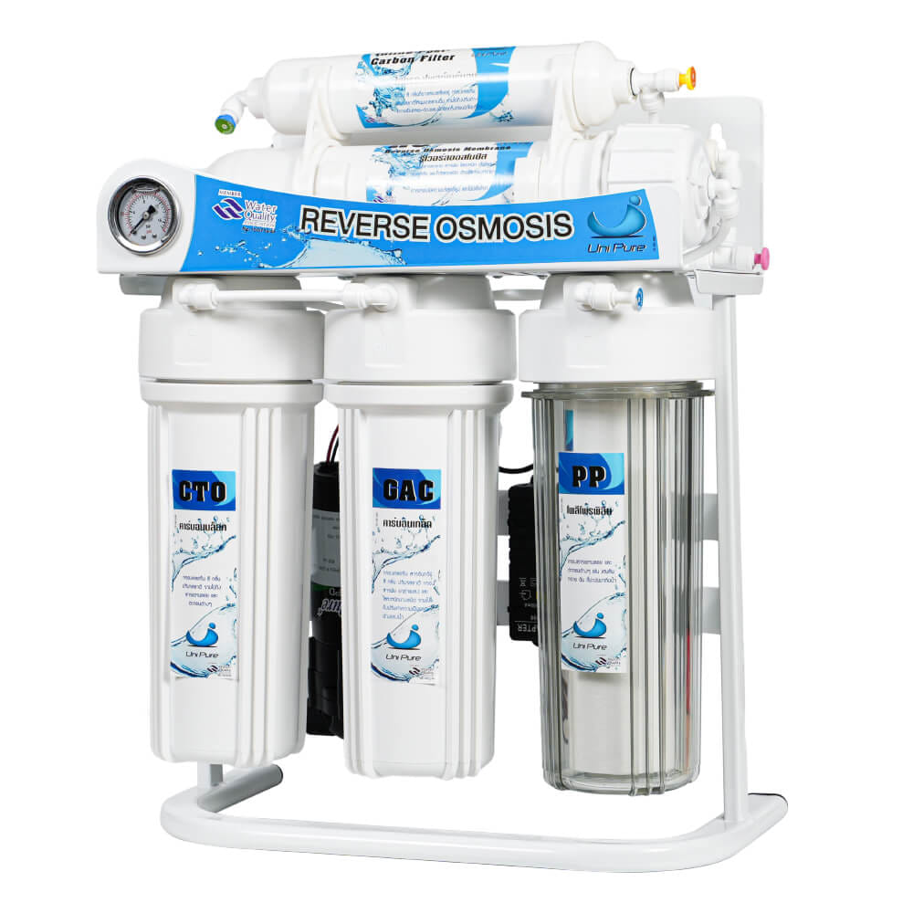เครื่องกรองน้ำดื่ม RO 5 ขั้นตอน UNI PURE รุ่น UN-RO150G (ระบบ REVERSE OSMOSIS ( RO ) กำลังผลิต 150GPD) มีขาตั้ง